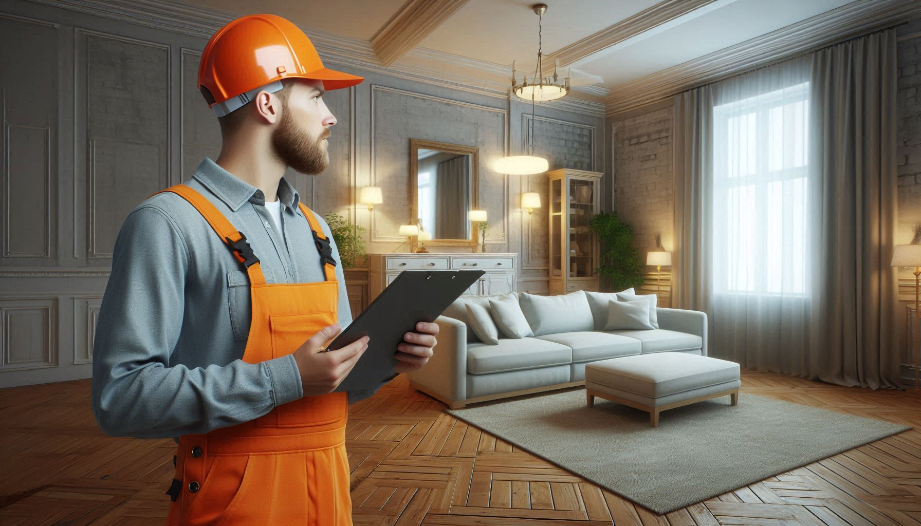 a person in a building inspection outfit inspecting a house
