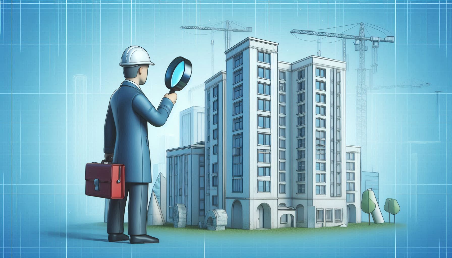 a person in a building inspection outfit inspecting a house