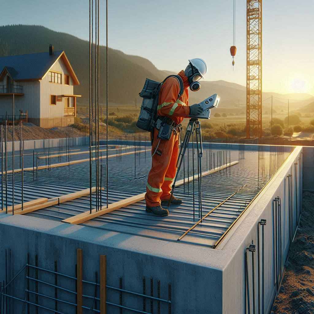the picture of a person inspecting a slab of a house