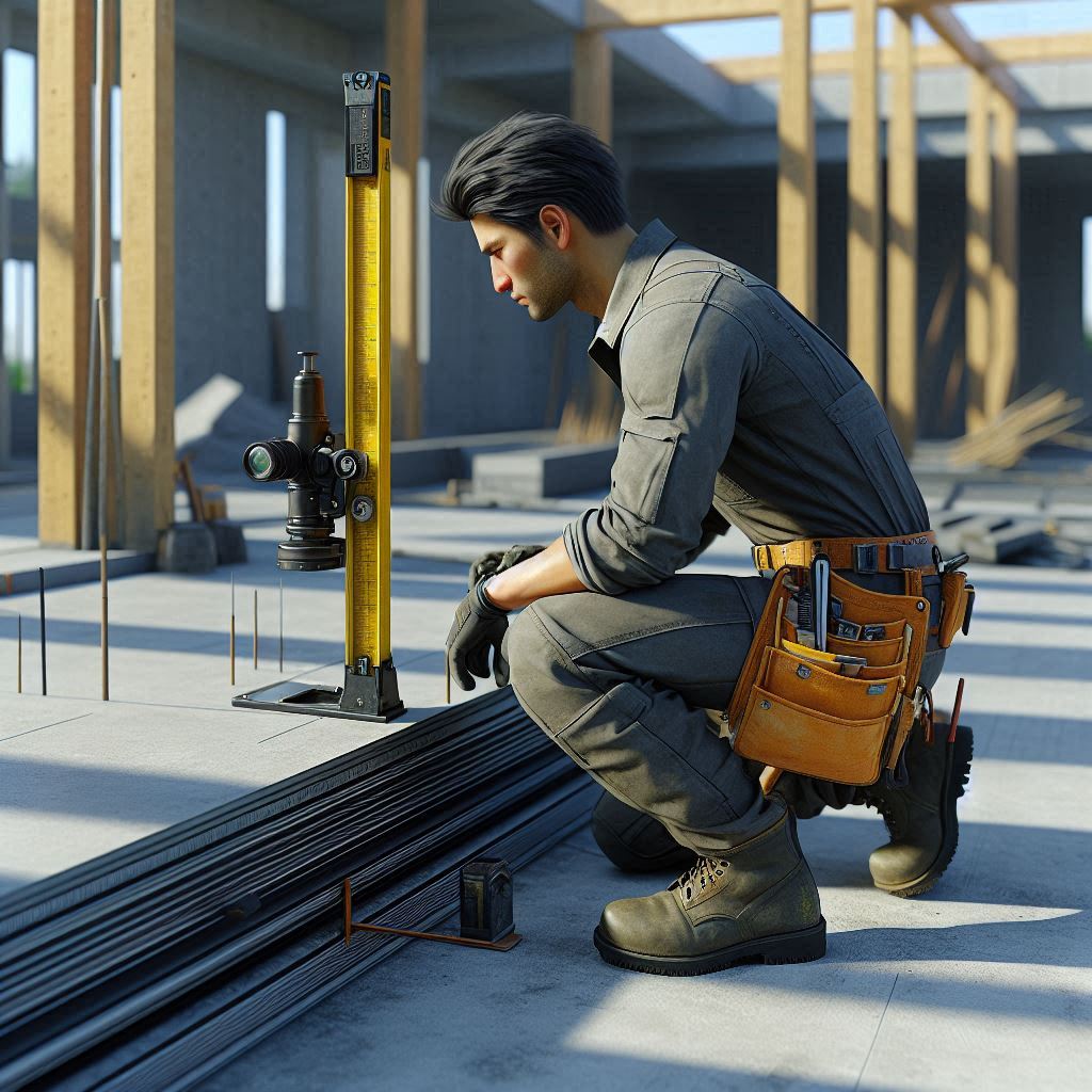 the picture of a person inspecting a slab of a house